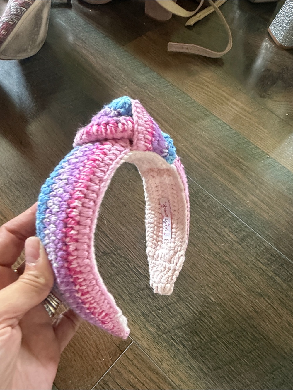 Handmade Crocheted Knot Headband in Pink & Blue